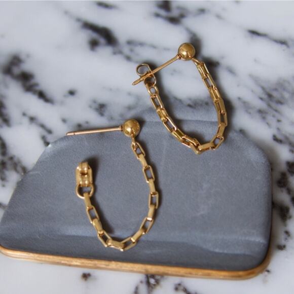 NEW 18K yellow gold plated chain linked dangle loop drop earrings jewelry B8A - Picture 5 of 5